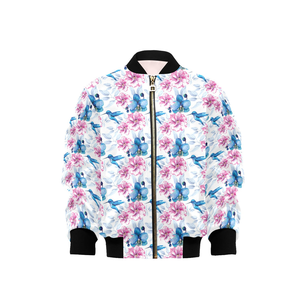Hummingbird Pattern Print Design 02 Kids' Boys' Girls' Bomber Jacket