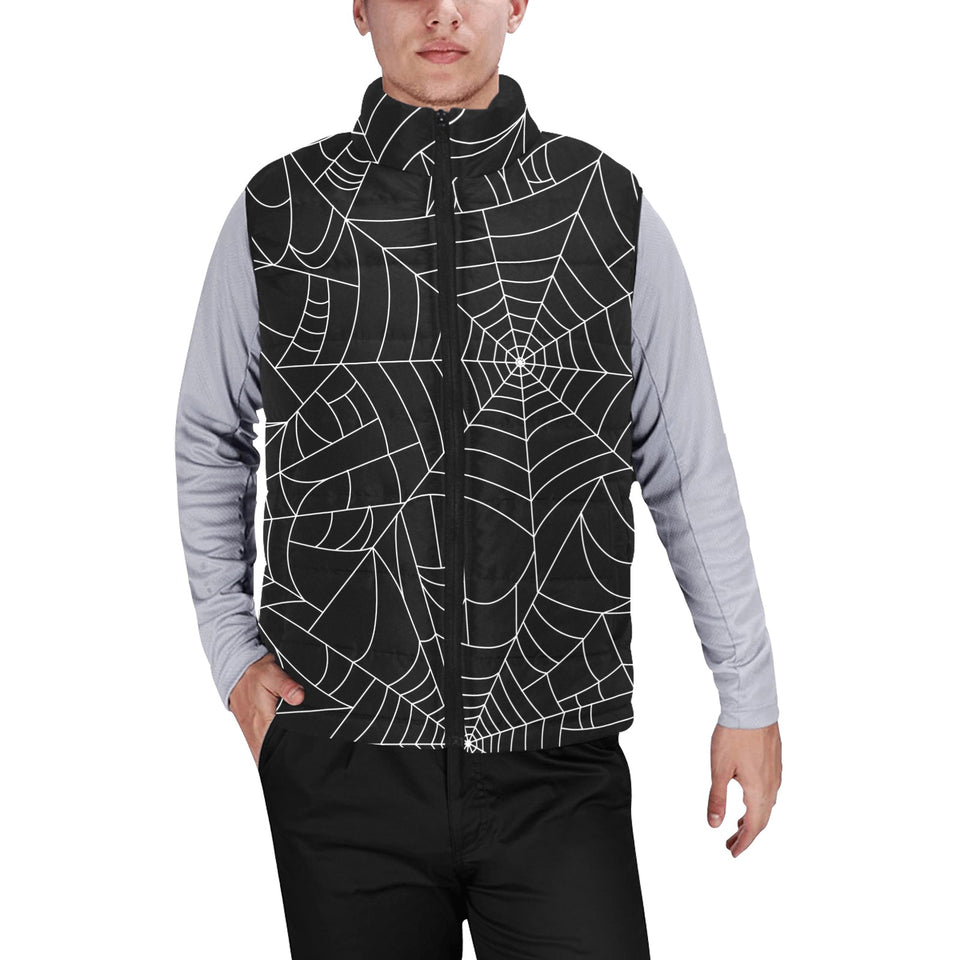 Spider web pattern Black background white cobweb Men's Padded Vest