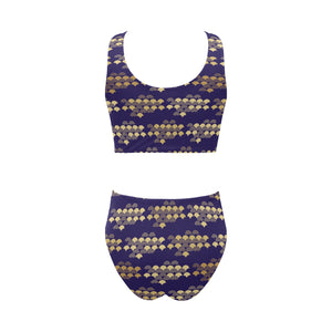 Beautiful japanese fan pattern Chest Bowknot High Waisted Bikini Swimsuit
