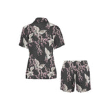 Japanese crane pink sakura pattern Women's V-Neck Short Pajama Set