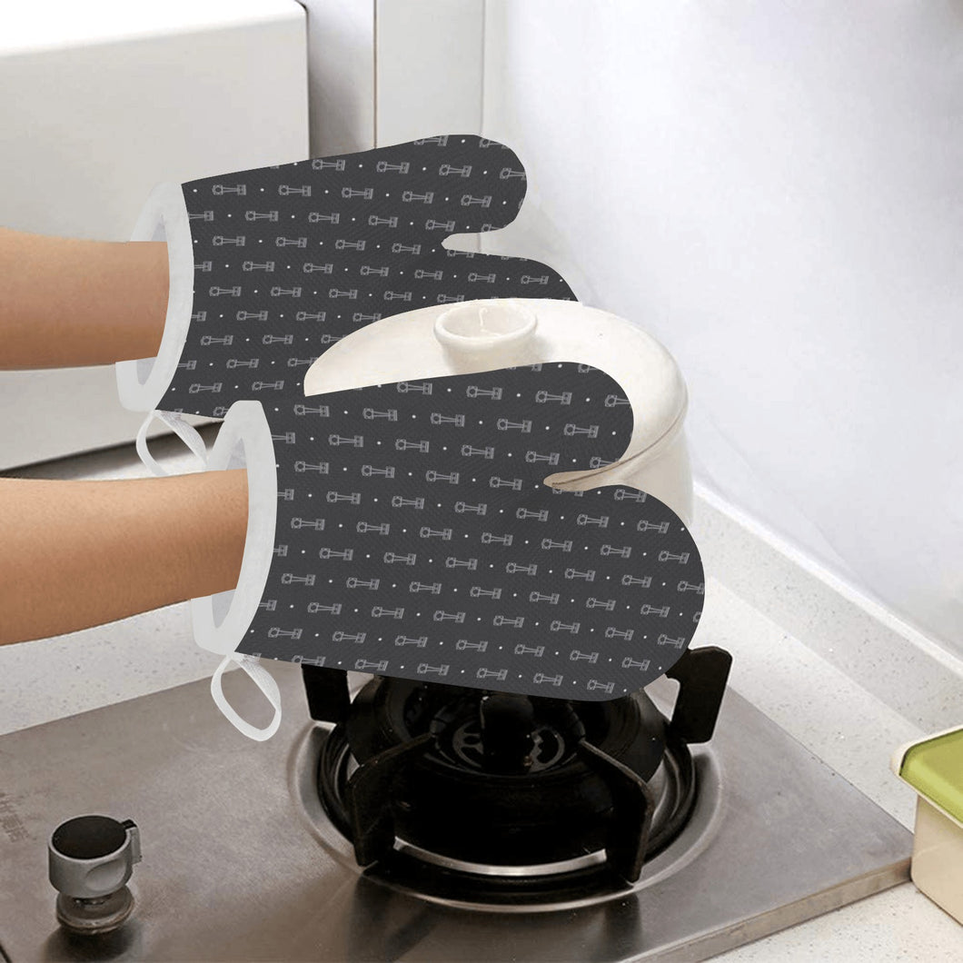Engine Piston Black Background Pattern Design 02 Heat Resistant Oven Mitts