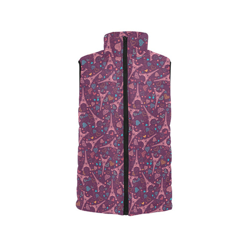 Eiffel Tower Heart Pattern Print Design 04 Men's Padded Vest