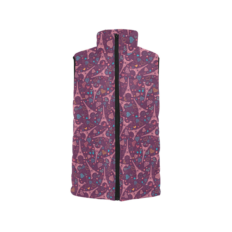 Eiffel Tower Heart Pattern Print Design 04 Men's Padded Vest
