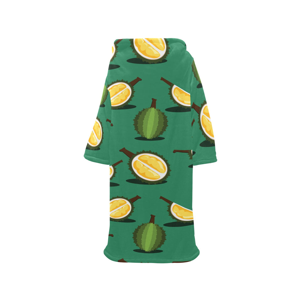 Durian pattern green background Blanket Robe with Sleeves