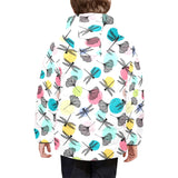 Dragonflies ginkgo leaves pattern Kids' Boys' Girls' Padded Hooded Jacket
