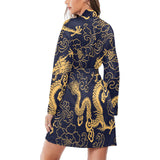 Gold dragon pattern Women's Long Sleeve Belted Night Robe