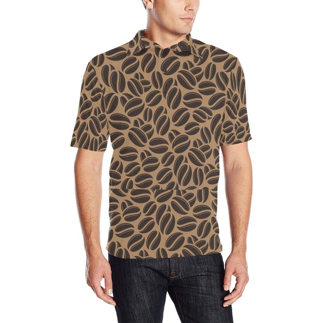 Coffee bean on brown background Men's All Over Print Polo Shirt