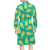 Pineapples pattern green background Men's Long Sleeve Belted Night Robe