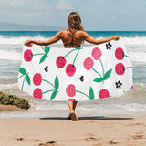 cherry pattern white background Beach Towel