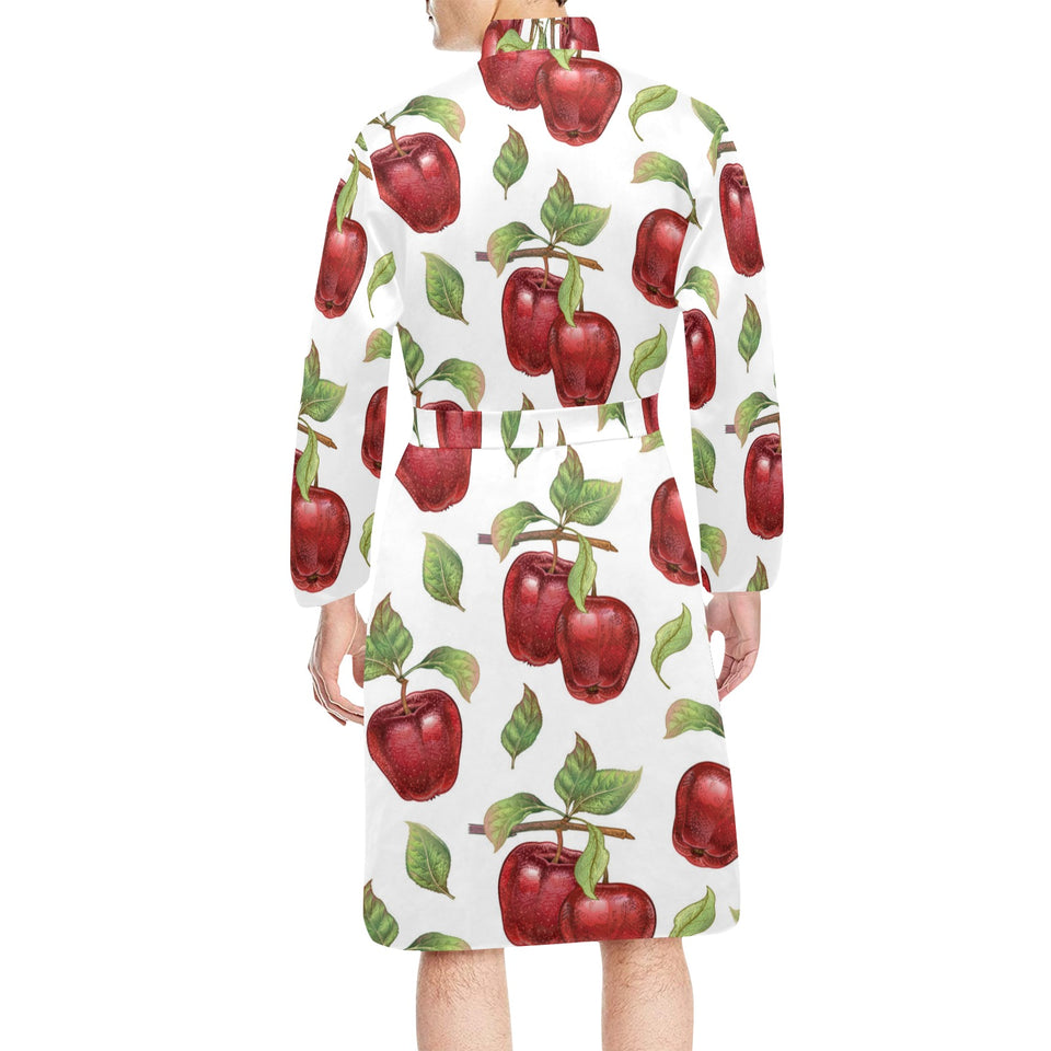Red apples pattern Men's Long Sleeve Belted Night Robe