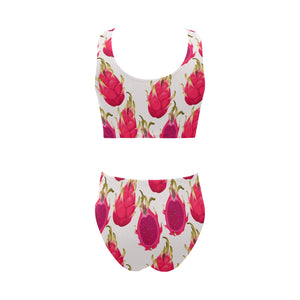 dragon fruits design pattern Chest Bowknot High Waisted Bikini Swimsuit