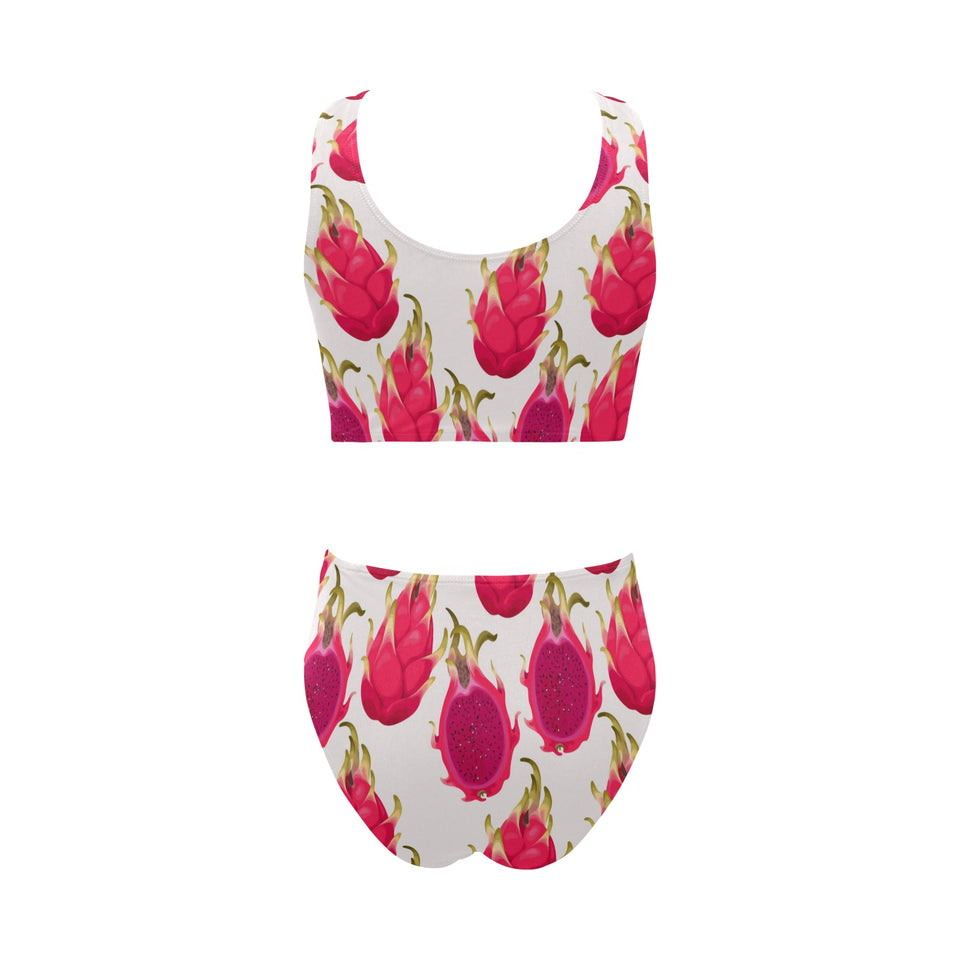 dragon fruits design pattern Chest Bowknot High Waisted Bikini Swimsuit