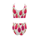 dragon fruits design pattern Chest Bowknot High Waisted Bikini Swimsuit