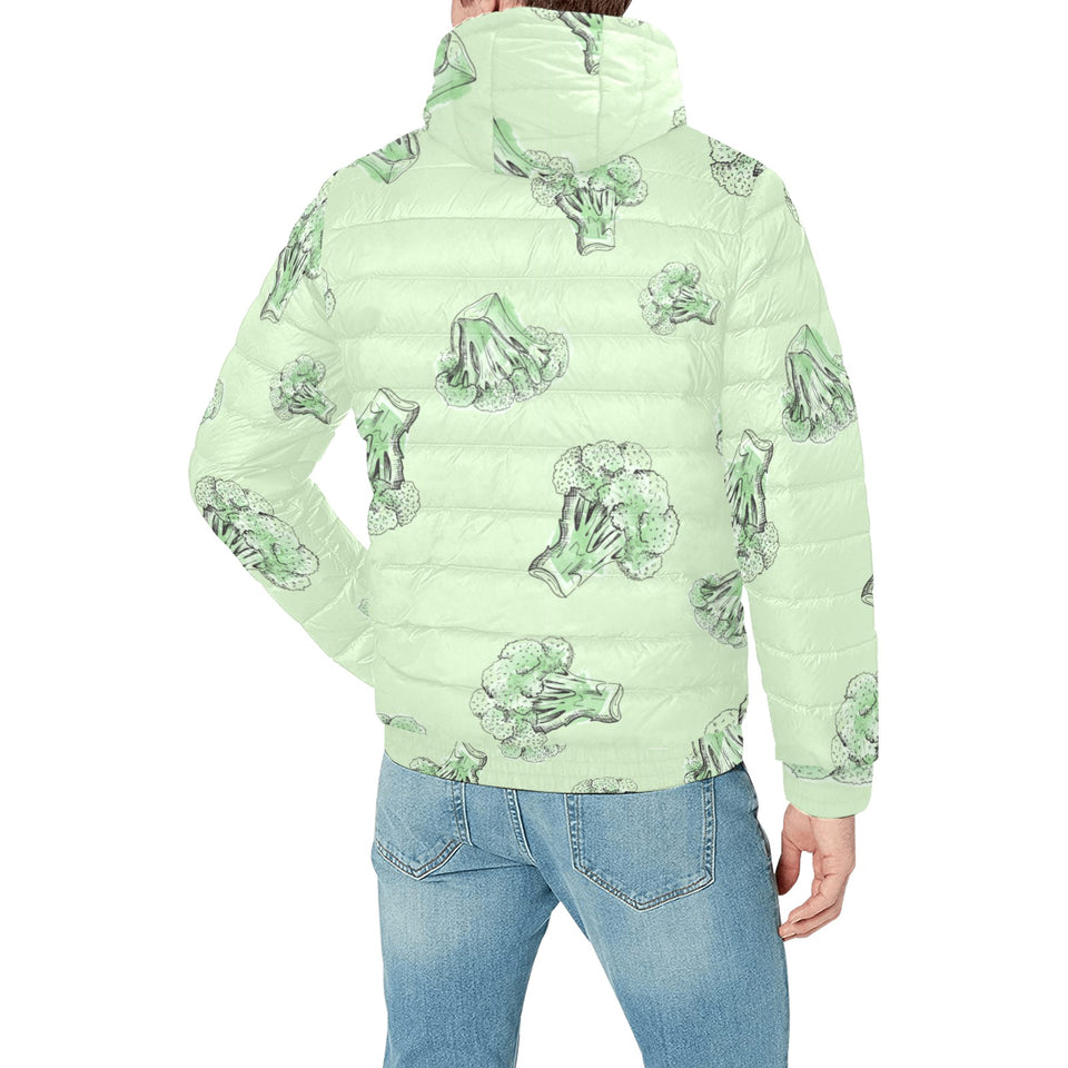 broccoli sketch pattern Men's Padded Hooded Jacket