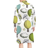 Hot Air Balloon Bird Cloud Pattern Men's Long Sleeve Belted Night Robe