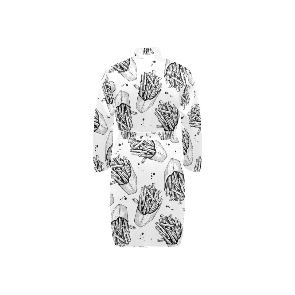 Hand drawn french fries pattern Men's Long Sleeve Belted Night Robe