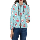Cute penguin christmas design pattern Women's Padded Hooded Jacket