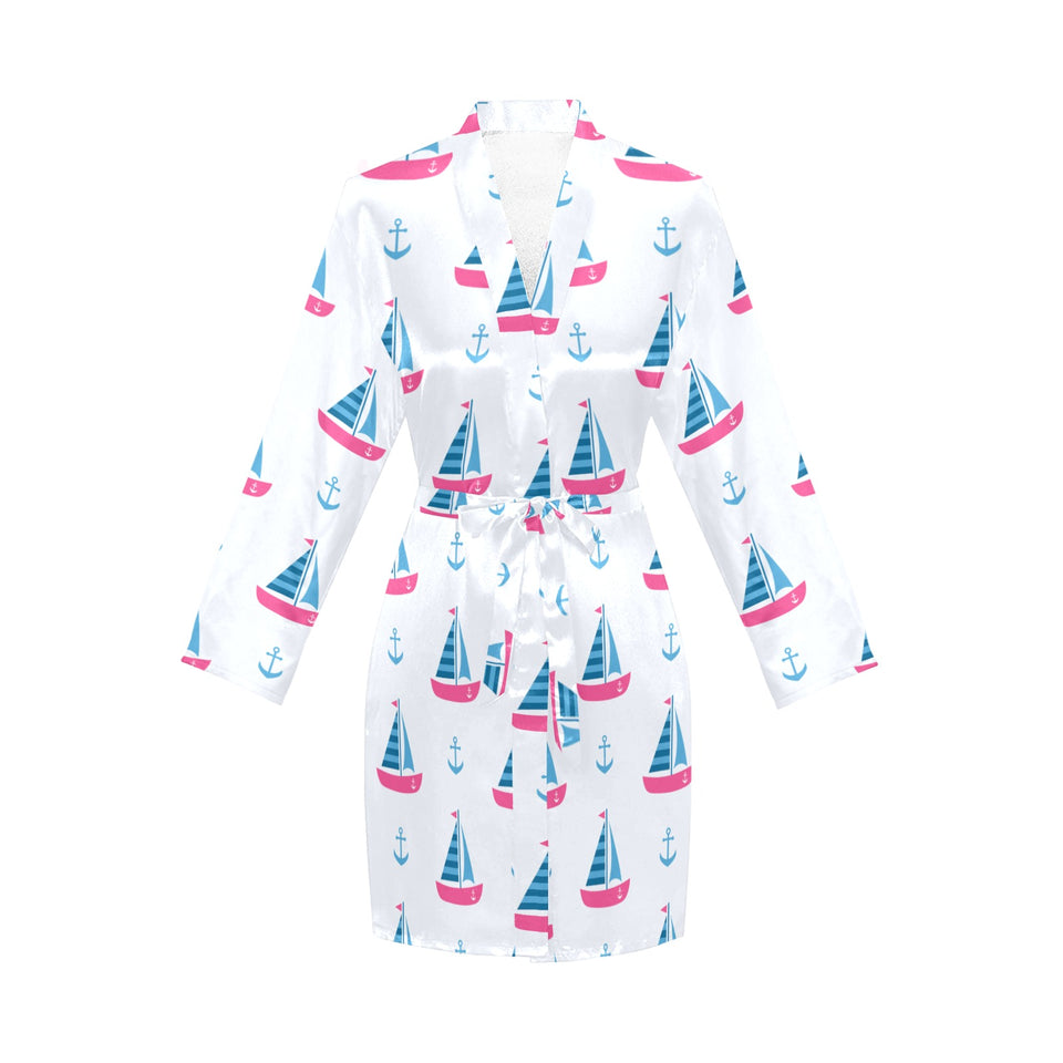 Sailboat anchor pattern Women's Long Sleeve Belted Night Robe