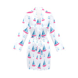 Sailboat anchor pattern Women's Long Sleeve Belted Night Robe