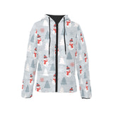 Snowman christmas tree snow gray background Women's Padded Hooded Jacket