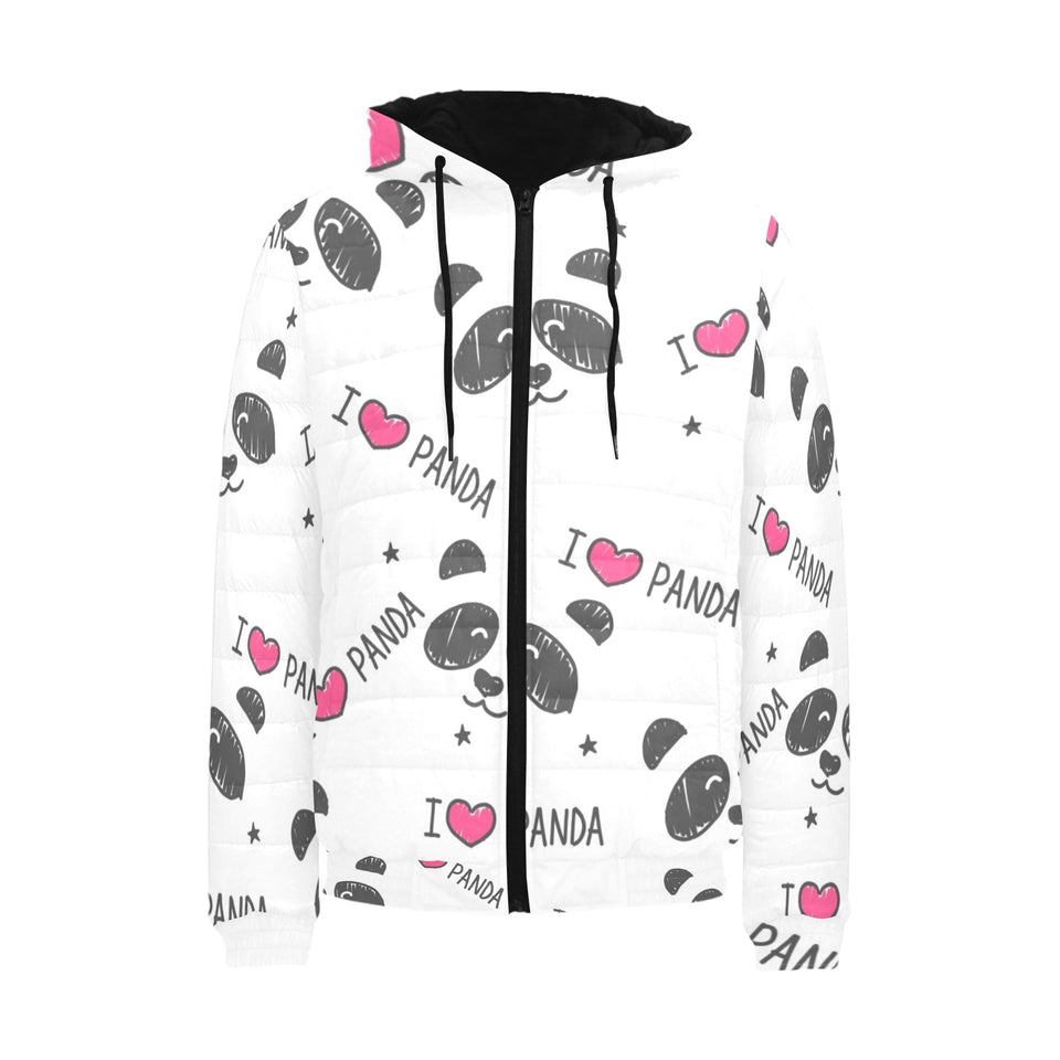 Hand Drawn faces of pandas pattern Men's Padded Hooded Jacket