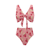 Cake cherry pattern Chest Bowknot High Waisted Bikini Swimsuit