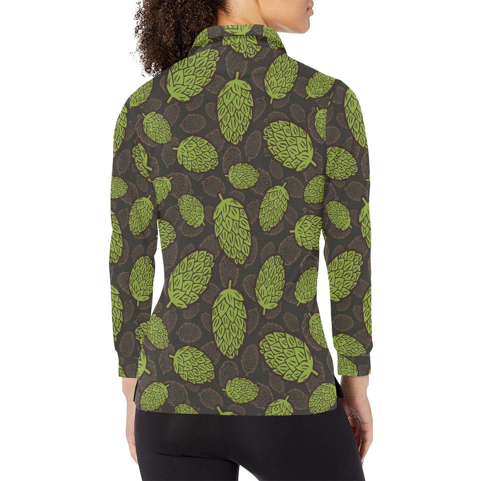 Hop pattern black background Women's Long Sleeve Polo Shirt