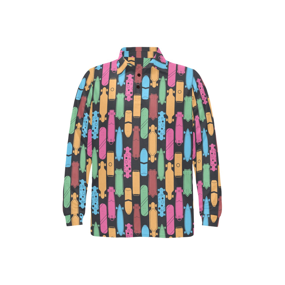 Skate Board Pattern Print Design 02 Men's Long Sleeve Polo Shirt