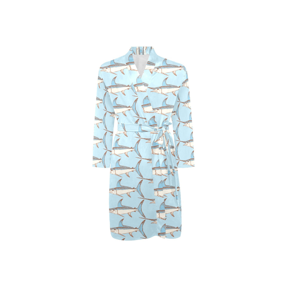 Swordfish Pattern Print Design 01 Men's Long Sleeve Belted Night Robe