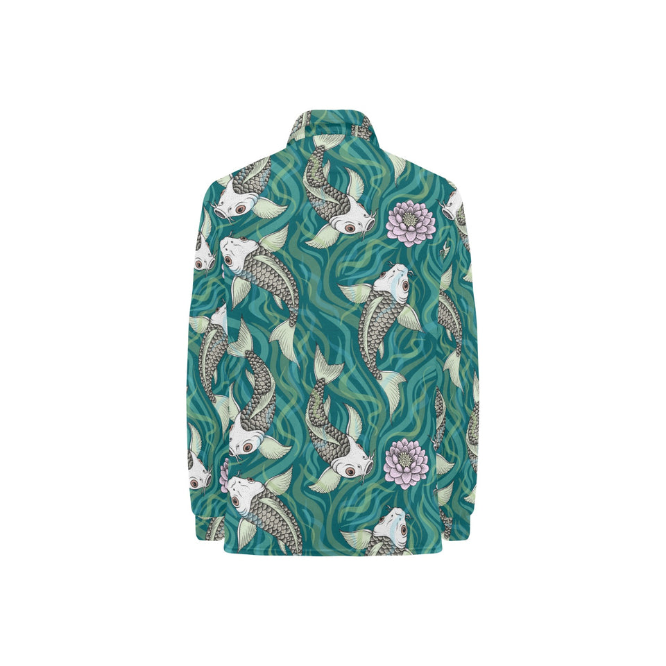 Koi Fish Carp Fish lotus pattern Women's Long Sleeve Polo Shirt
