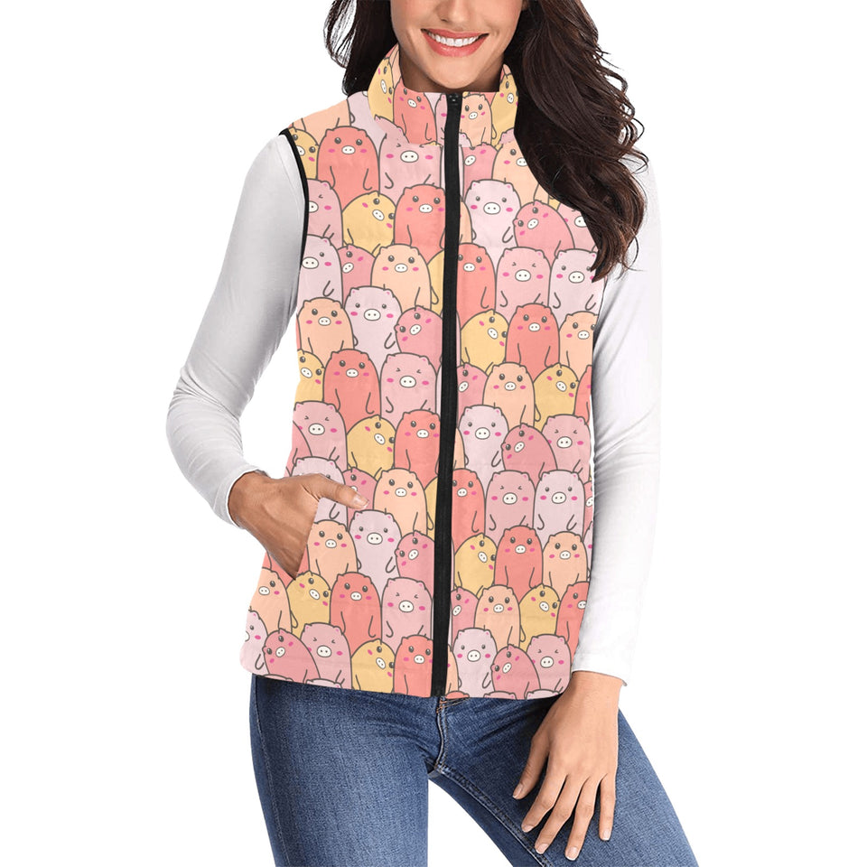 Pig Pattern Print Design 04 Women's Padded Vest