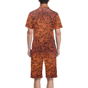 cacao beans tribal polynesian pattern Men's V-Neck Short Pajama Set