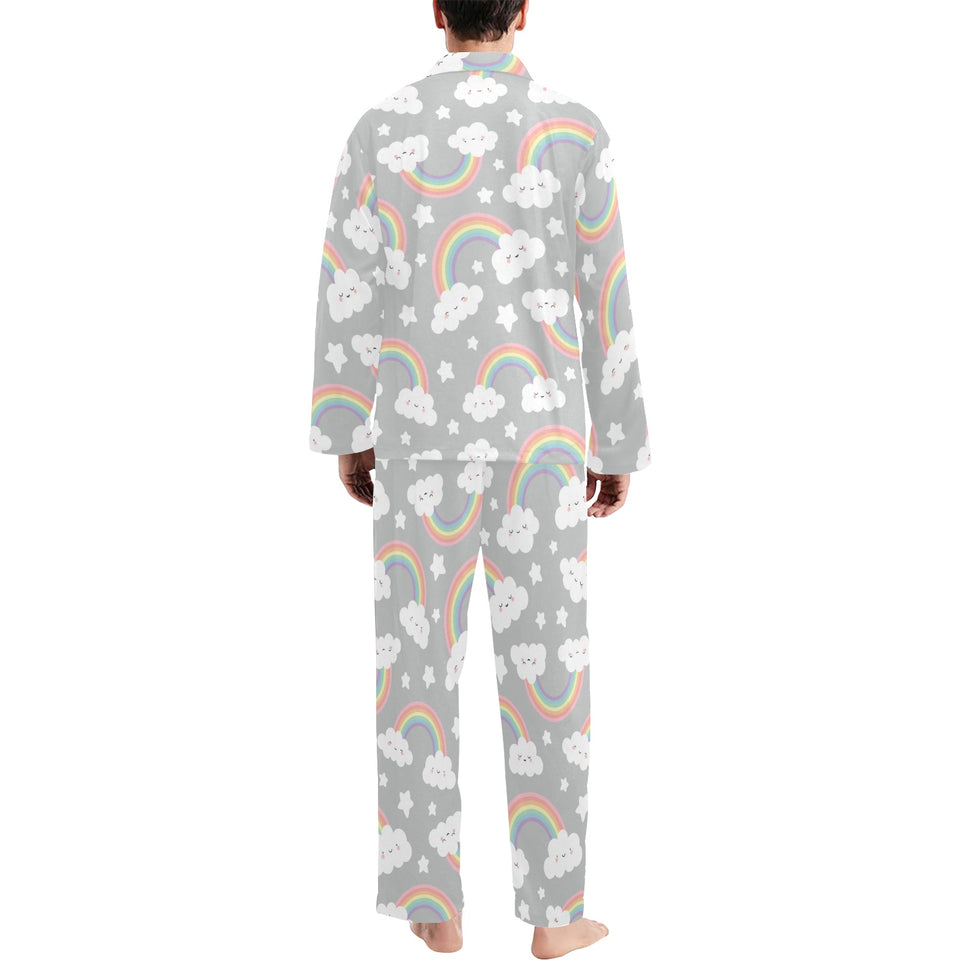 Cute rainbow clound star pattern Men's Long Pajama Set
