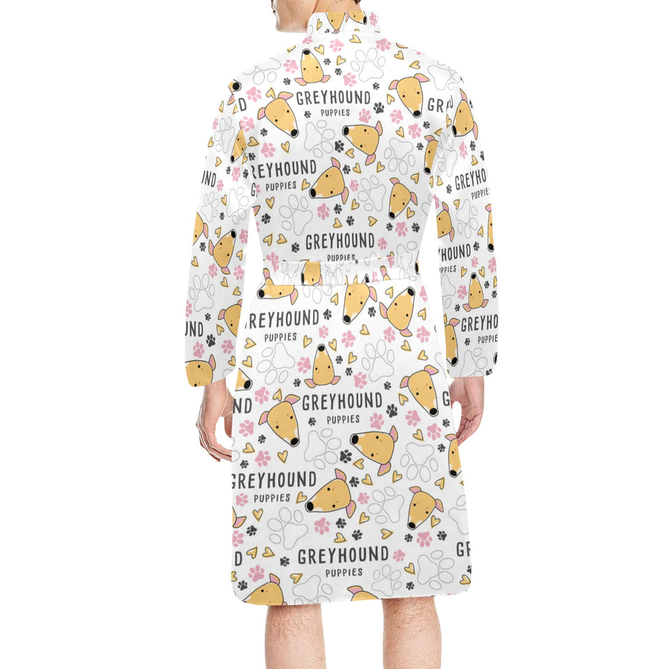 Greyhound Pattern Print Design 03 Men's Long Sleeve Belted Night Robe