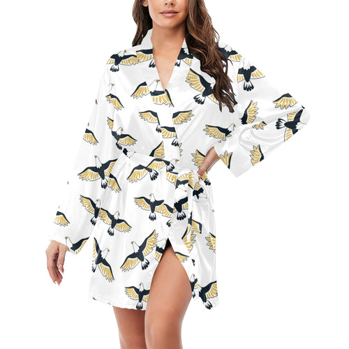 Eagle Pattern Print Design 03 Women's Long Sleeve Belted Night Robe