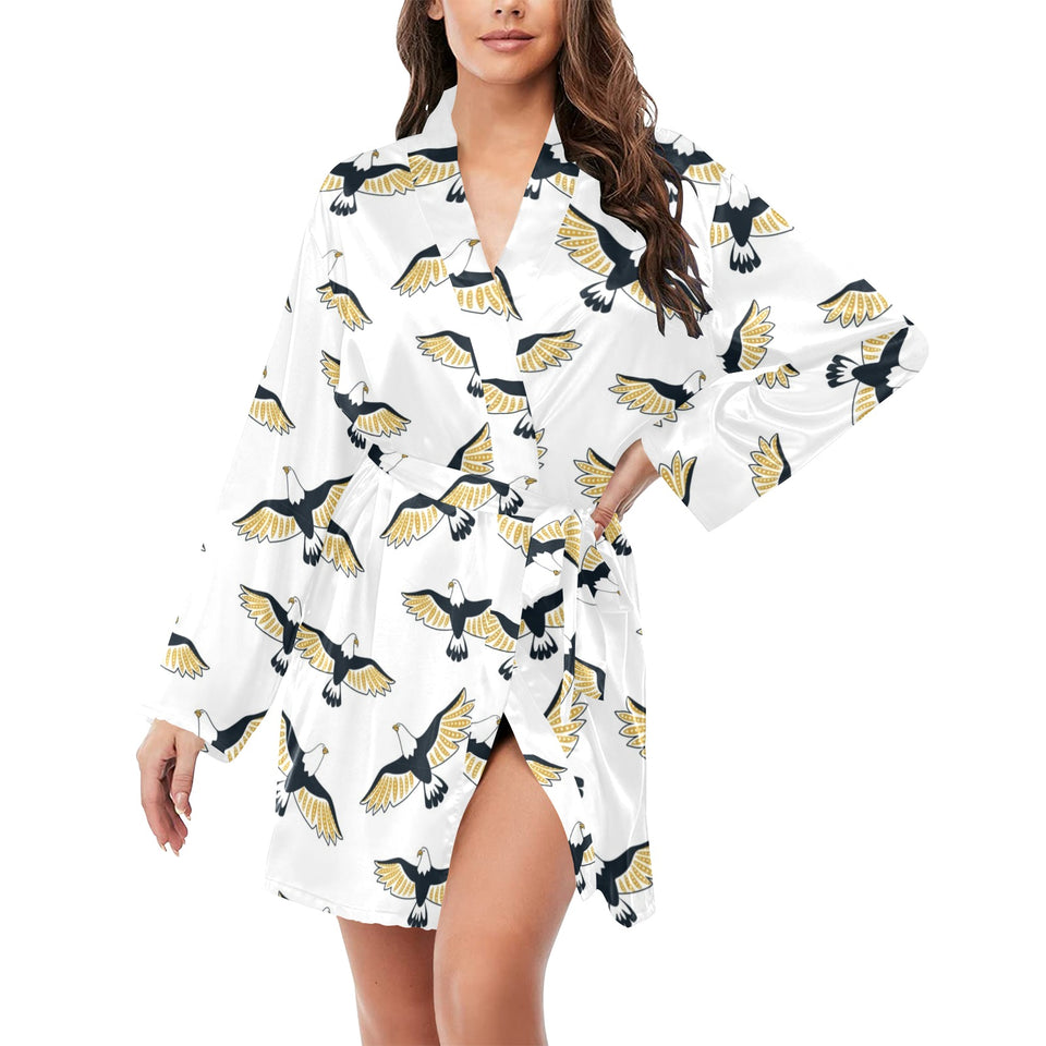 Eagle Pattern Print Design 03 Women's Long Sleeve Belted Night Robe