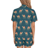 Camel pattern blue blackground Women's V-Neck Short Pajama Set