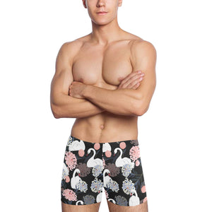 white swan blooming flower pattern Men's Swimming Trunks