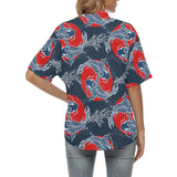 Koi Fish Carp Fishs hand drawn japanese art Women's All Over Print Hawaiian Shirt