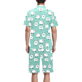 Cute sheep green background Men's V-Neck Short Pajama Set