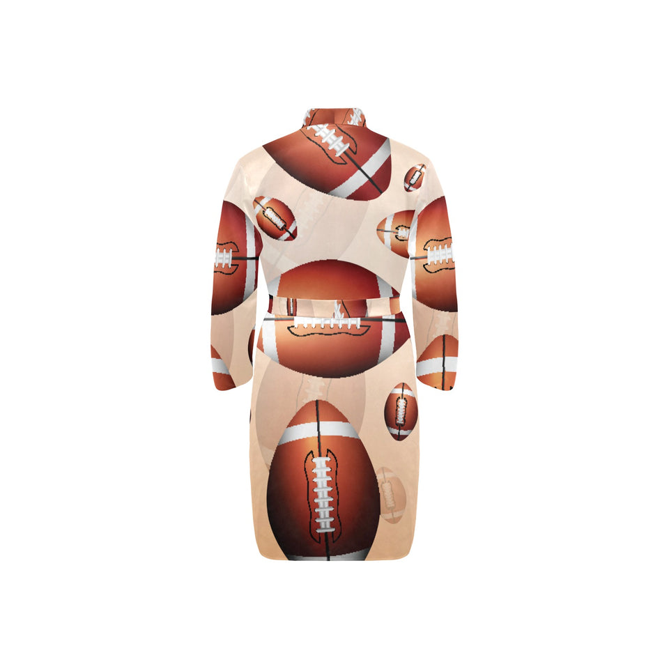 American football ball design pattern Men's Long Sleeve Belted Night Robe