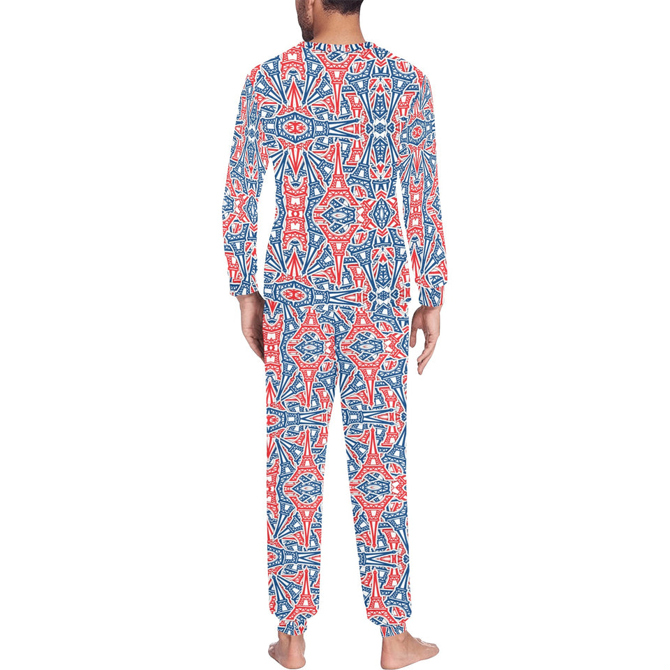 Blue Red Eiffel Tower Pattern Print Design 02 Men's All Over Print Pajama