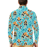 Cute sea otters fishe sea urchin pattern Men's Long Sleeve Polo Shirt