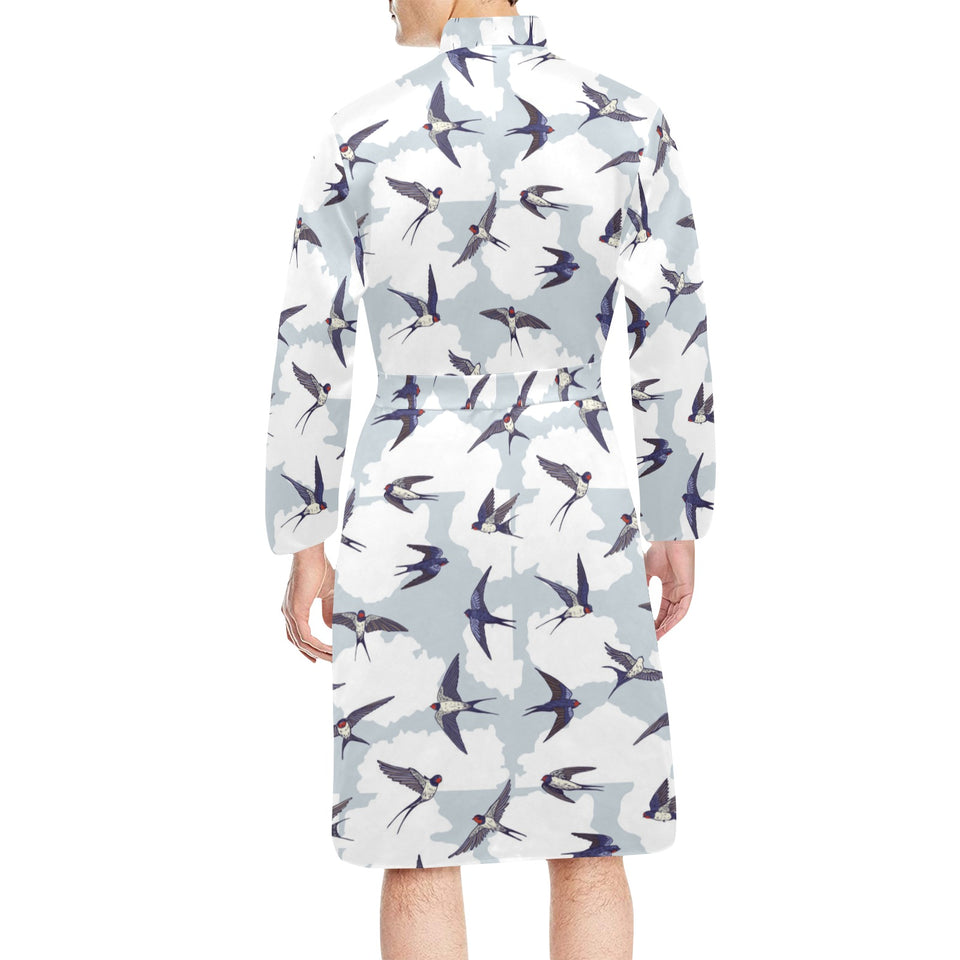 Swallow Pattern Print Design 05 Men's Long Sleeve Belted Night Robe