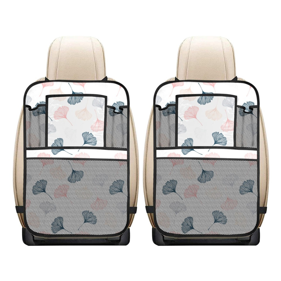 Black Gray Cream coral ginkgo leaves pattern Car Seat Back Organizer