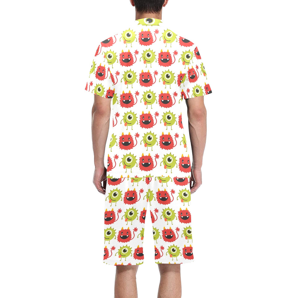 Alien Pattern Print Design 05 Men's V-Neck Short Pajama Set