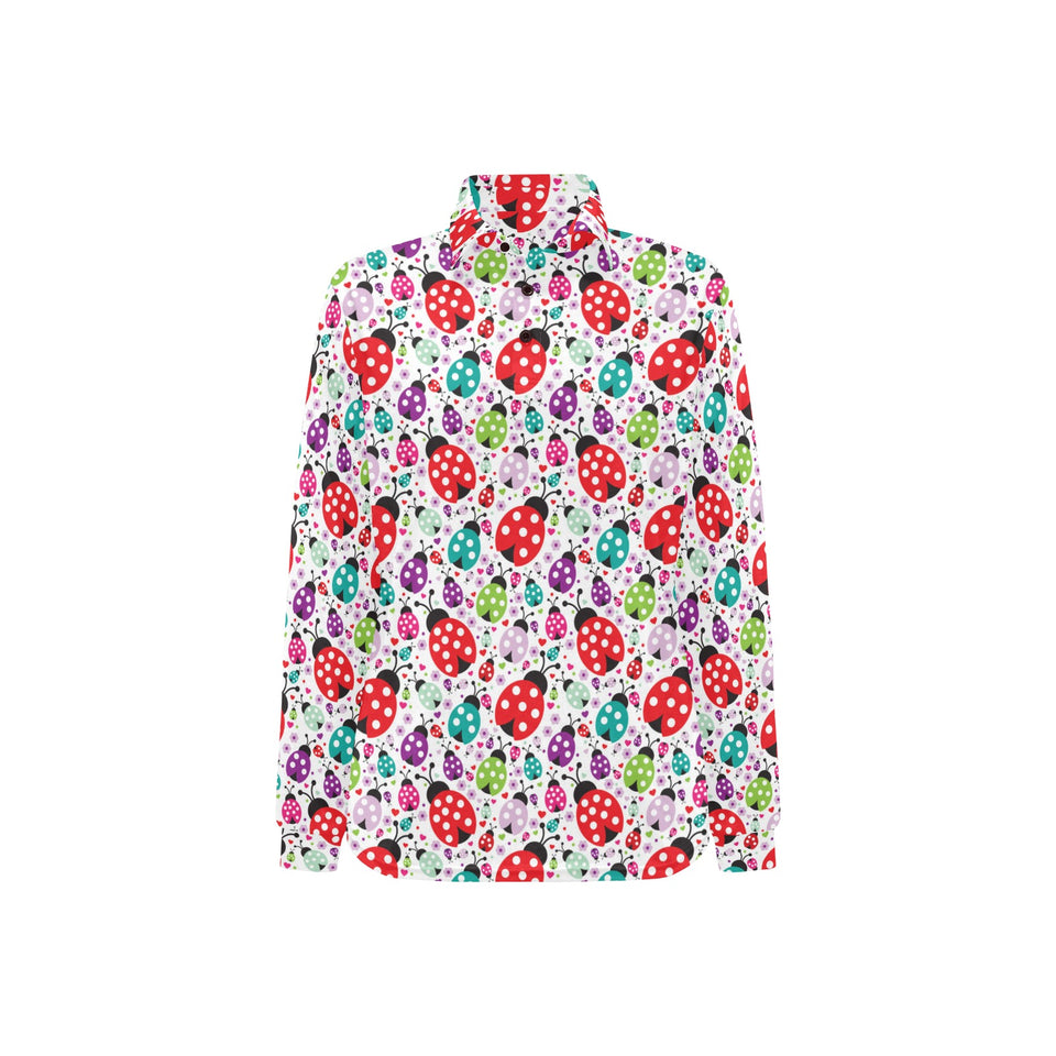 Ladybug Pattern Print Design 03 Women's Long Sleeve Polo Shirt