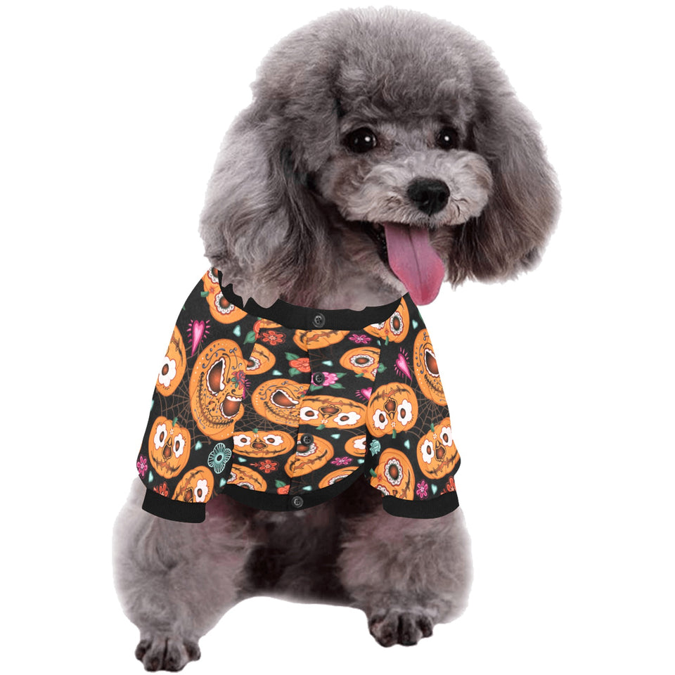 Pumpkin flowers spiderweb Halloween theme All Over Print Pet Dog Round Neck Fuzzy Shirt