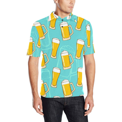 Beer pattern green background Men's All Over Print Polo Shirt