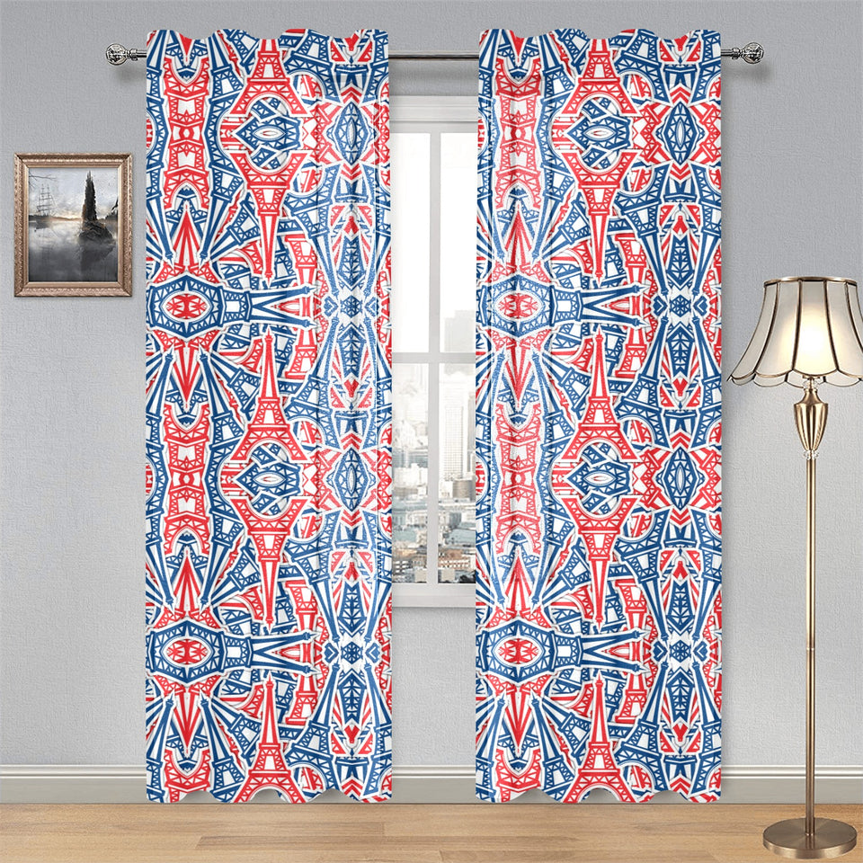 Blue Red Eiffel Tower Pattern Print Design 02 Gauze Curtain